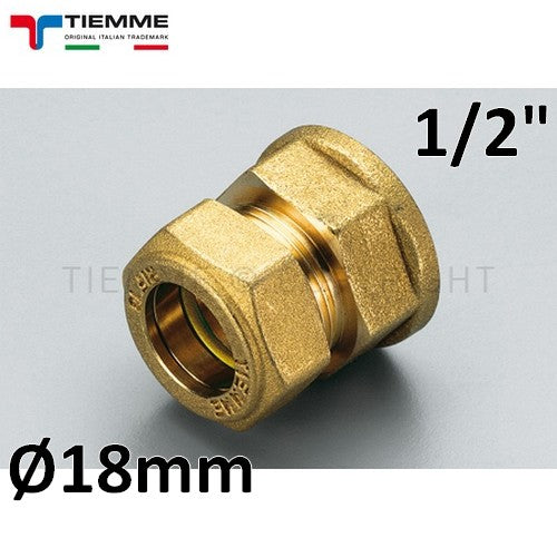 Bicono raccordo a compressione per tubo in rame - femmina 1/2'' x ? 18 mm