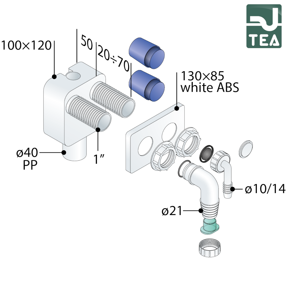 Sifone da incasso doppio Dexa 2 in PP per lavatrice e asciugatrice o scarico condensa