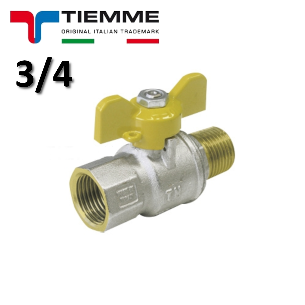 Valvola a sfera URAGANO per GAS maschio - femmina 3/4'' con leva farfalla gialla - TIEMME