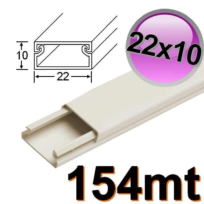 Mini canalina 22x10 mm piattina per cavi elettrici in PVC rigido autoestinguente - scatola 154 mt