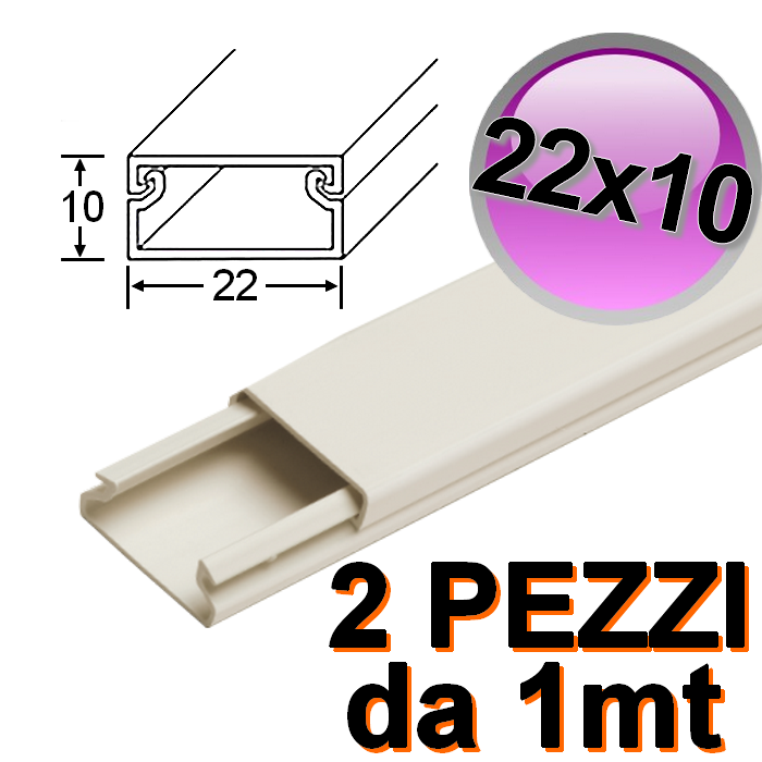 Mini canalina 22x10 mm piattina per cavo elettrico  - 2 PZ da 1 mt