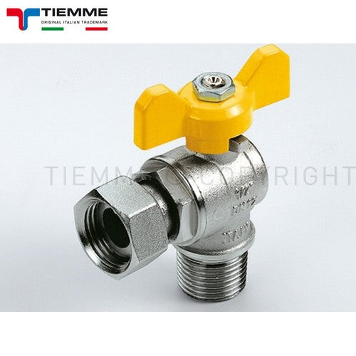 Valvola sfera rubinetto gas 1/2'' a squadra M-F con girello leva gialla a farfalla - TIEMME