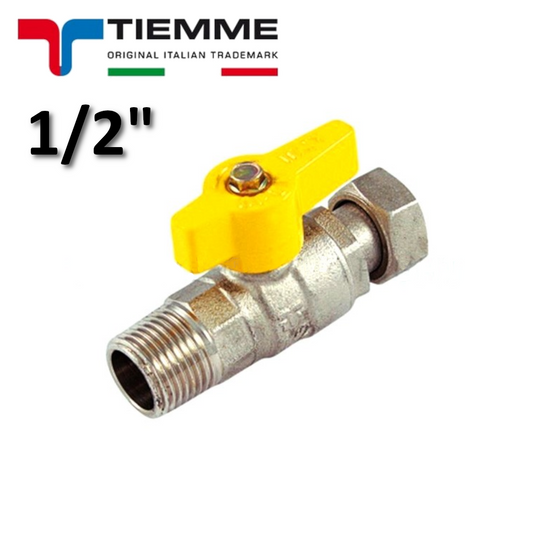 Valvola a sfera per gas 1/2'' dritta Maschio con girello leva a farfalla gialla - TIEMME