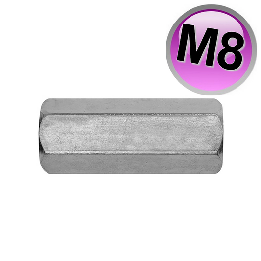 Dado esagonale di giunzione manicotto per barra filettata M8x40 mm in acciaio zincato