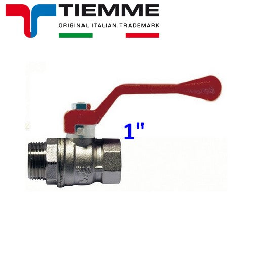Valvola a sfera per acqua M-F 1'' a leva lunga rossa - TIEMME