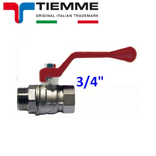 Valvola a sfera per acqua M-F 3/4'' a leva lunga rossa - TIEMME