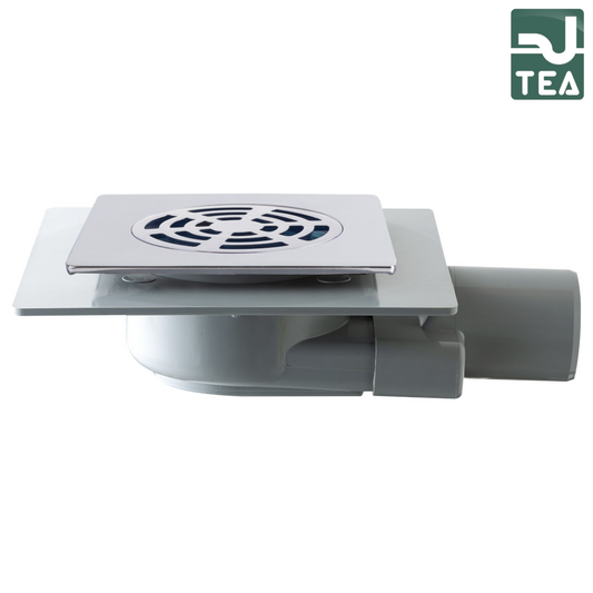 Piletta sifoide TIRANA per scarico a pavimento in ABS con griglia in ottone cromato