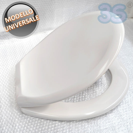 Sedile compatibile per wc Modello Universale bianco europeo con cerniere in acciaio