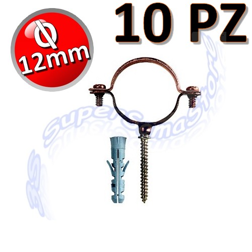 Collare in rame per tubi rame D.12 con vite e tassello - set da 10 pezzi
