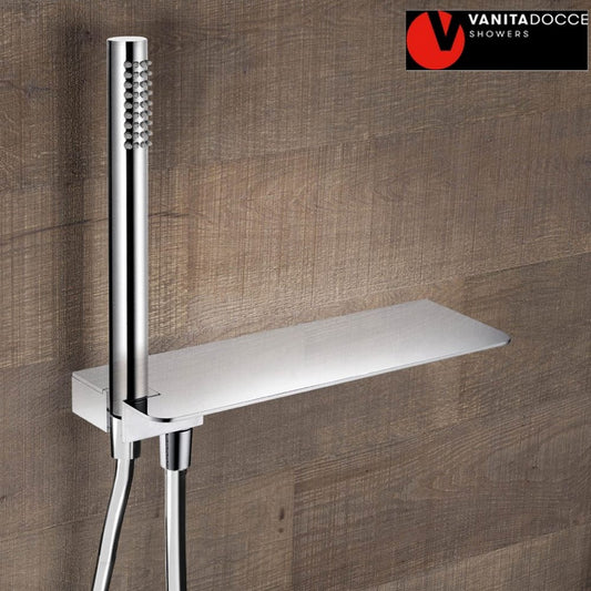 Kit doccia SHELF presa acqua con supporto, mensola e doccetta in ottone