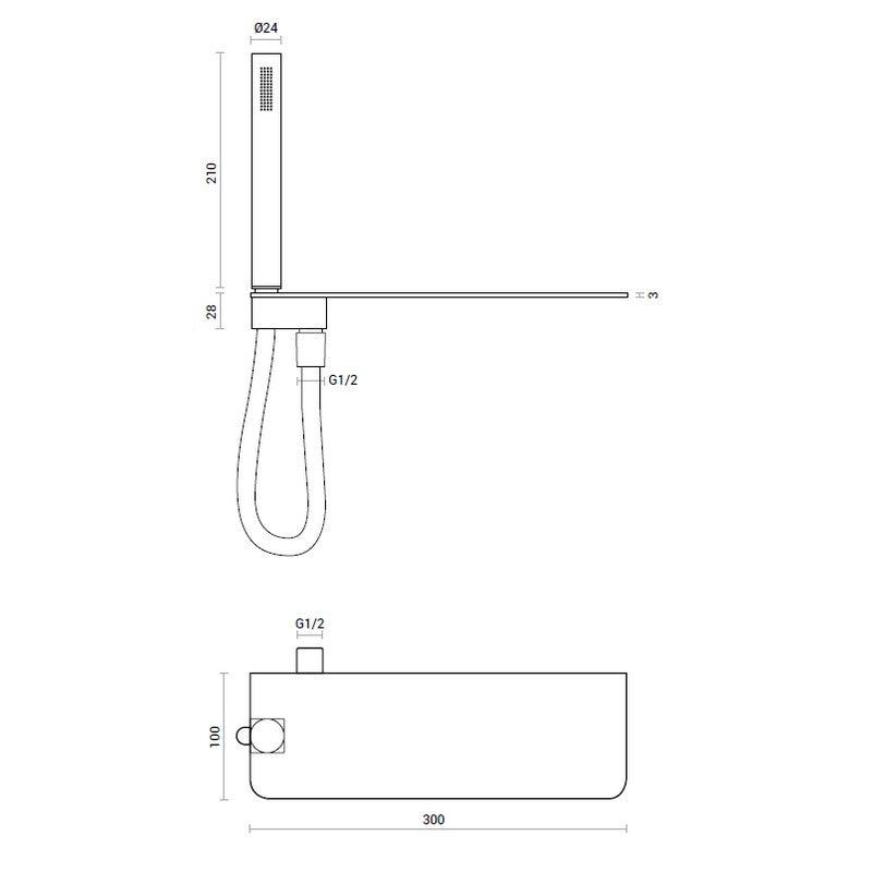 Kit doccia SHELF presa acqua con supporto, mensola e doccetta in ottone