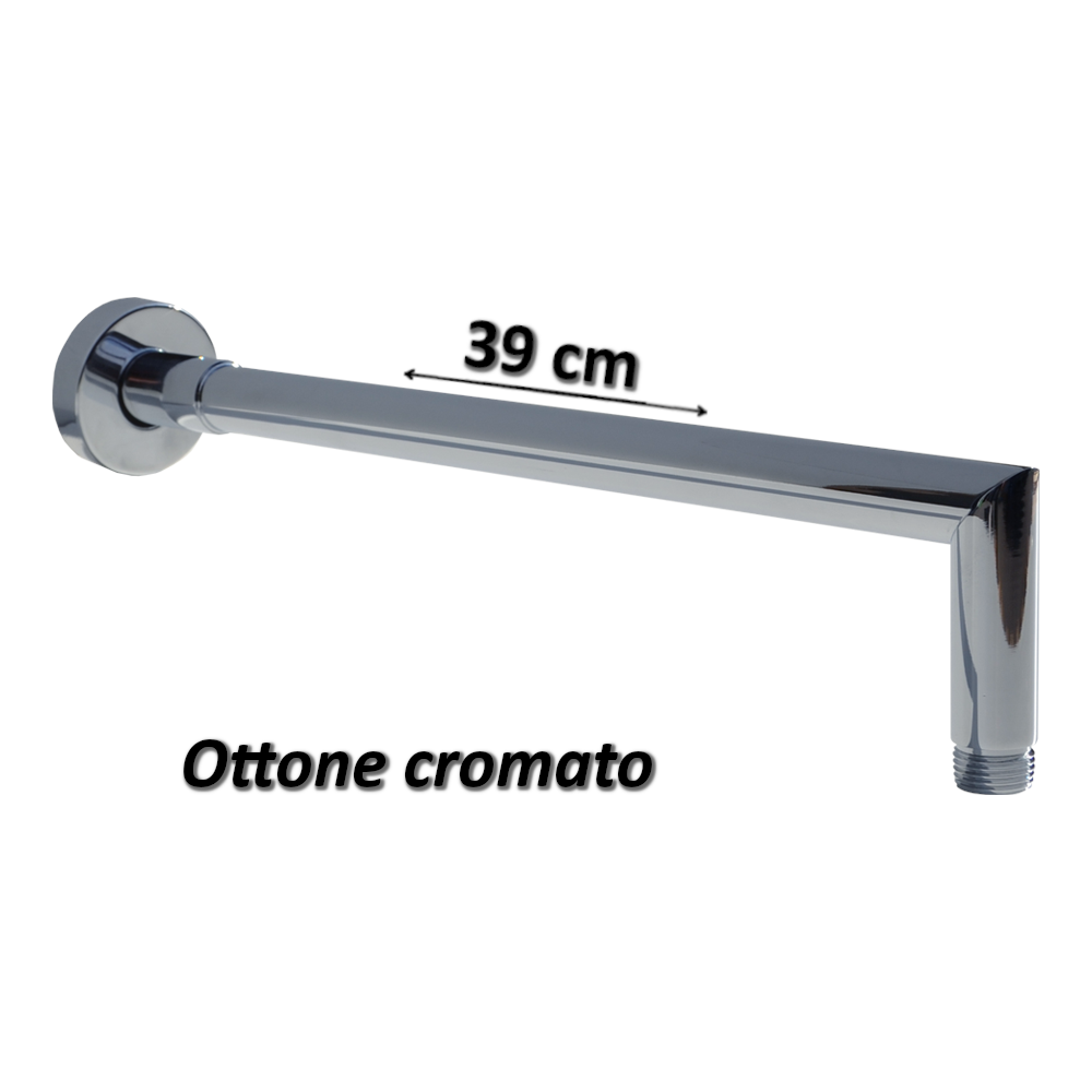 Braccio doccia rotondo in ottone cromato lunghezza 39 cm