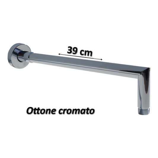 Braccio doccia rotondo in ottone cromato lunghezza 39 cm