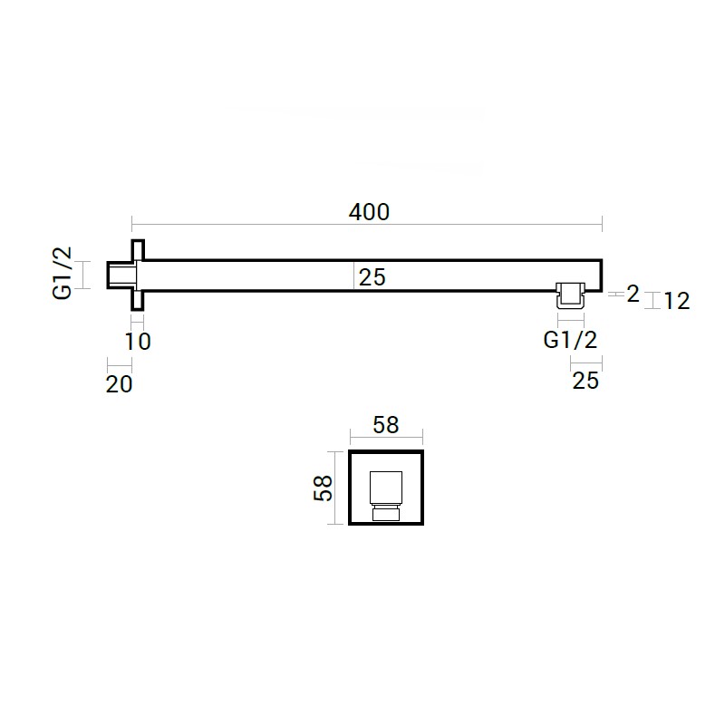 Braccio doccia sottile quadro in ottone lunghezza 40 cm - Vanit? Docce
