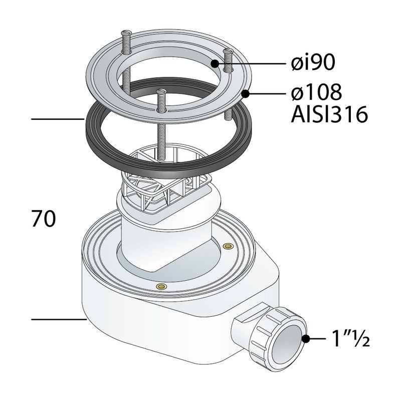 Piletta sifonata in PP senza griglia per piatto doccia con foro ? 90 mm - TEA Altair