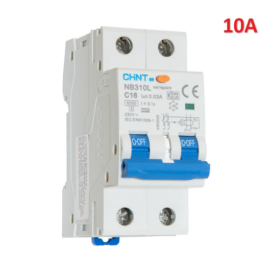 NB310L/C10-2P-6-A30 Interruttore magnetotermico differenziale Compact 2P 10A 30mA 6kA Curva C Tipo A 2M
