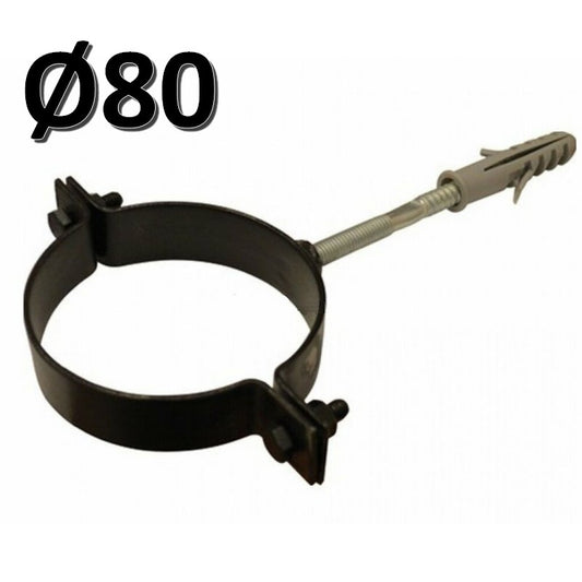 Collare in acciaio verniciato nero per tubi ? 80 mm stufa pellet