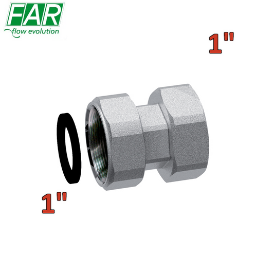 8321 - raccordo di giunzione in ottone cromo opaco doppio girello F-F 1'' x 1'' - FAR