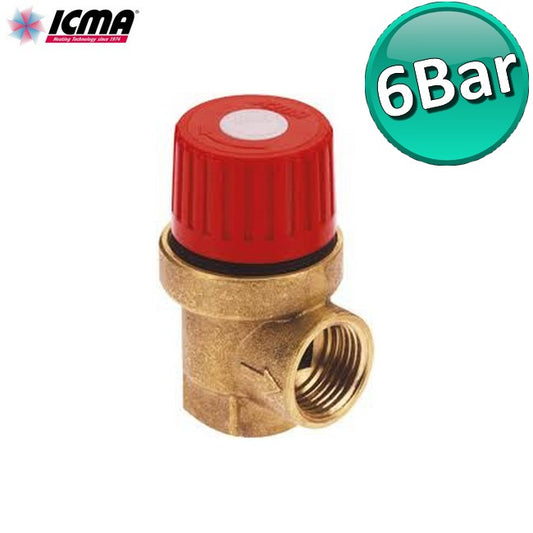 ICMA Valvola di sicurezza femmina 1/2'' pressione 6 BAR sanitario riscaldamento