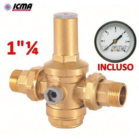 ICMA Riduttore di pressione per acqua 1''1/4 M-M manometro incluso