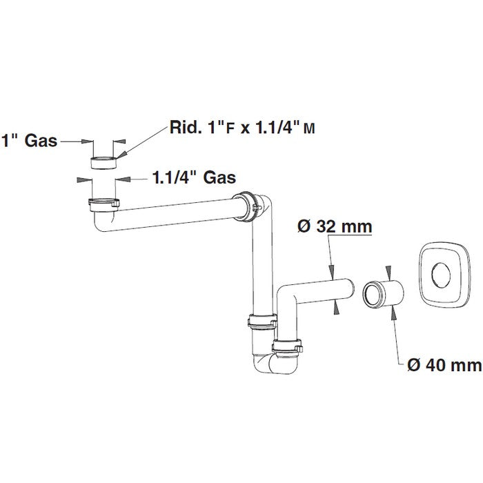 Sifone salvaspazio spazio bagno LIRA per lavabo attacco 1'' ed 1''1/4