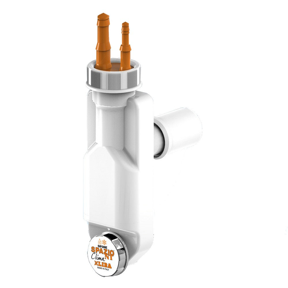 Sifone salvaspazio ispezionabile con doppio attacco per lo scarico di caldaie, lavatrici o lavastoviglie Spazio NT Clima