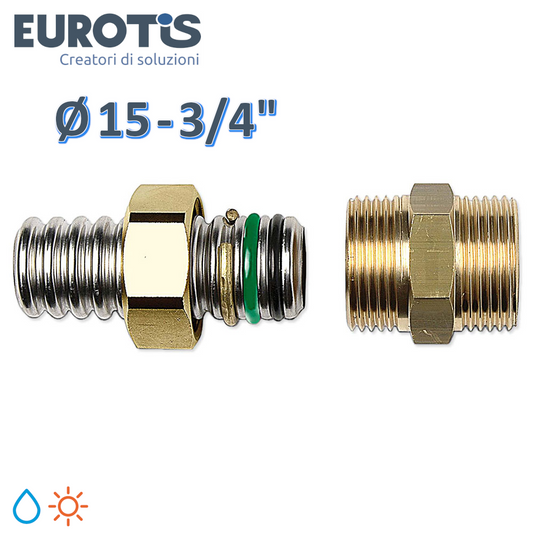 Nipplo niples ? 15 - 3/4'' filettato M in ottone ad innesto rapido con doppio o-ring per acqua e solare - Eurotis