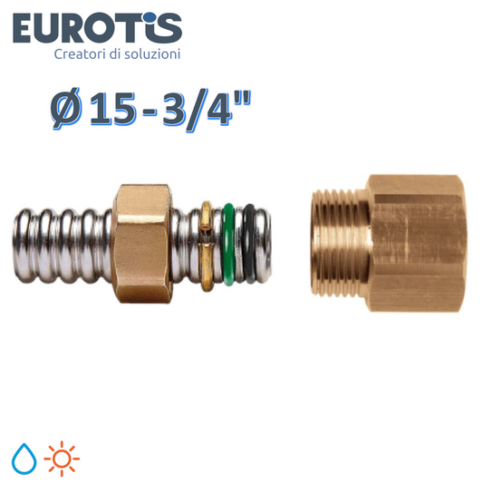 Nipplo niples ? 15 - 3/4'' filettato F in ottone ad innesto rapido con doppio o-ring per acqua e solare - Eurotis