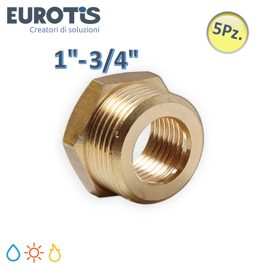Set 5 pz Riduzione niples ridotto ? 20-15 | M 1'' x F 3/4'' in ottone nichelato battuta piana per acqua solare e gas - Eurotis
