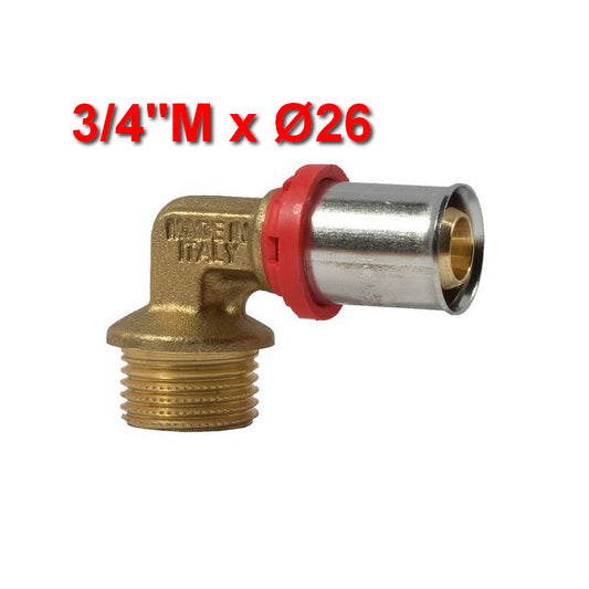 Multistrato pressare - Gomito 90° filetto maschio 3/4 x ? 26 mm