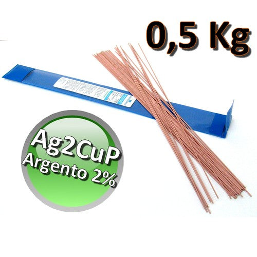 BACCHETTE PER SALDATURA BRASATURA LEGA RAME FOSFORO ARGENTO 2% - 0,5 KG