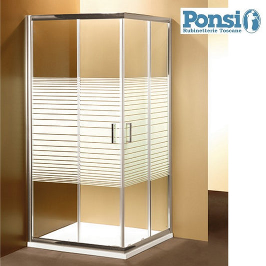 Box doccia quadrato con 2 porte scorrevoli - cristallo serigrafato 6 mm - profilo cromato - estensibilit? 68-70 x 68-70 (cm) - PONSI