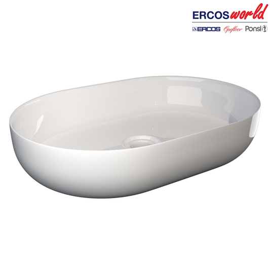 Lavabo d'appoggio ovale in ceramica, senza troppo pieno MUSA -  Dimensioni 60 x 41,5 cm- PONSI