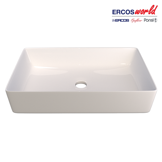 Lavabo d'appoggio rettangolare in ceramica, senza troppo pieno MUSA - Dimensioni 60,5 x 35,5 cm - PONSI