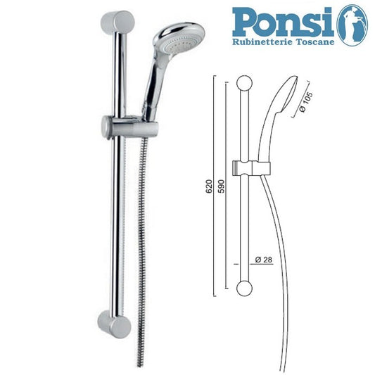 Asta doccia Easy Ponsi - doccetta ?10,5 cm 3 getti 5 funzioni