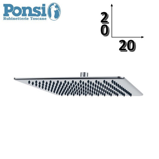 Soffione doccia quadrato 20x20 cm in acciaio inox ultraslim - Ponsi