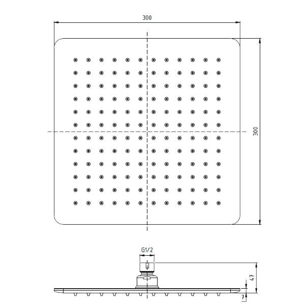 Soffione doccia quadrato 30x30 cm in acciaio inox ultraslim - Ponsi