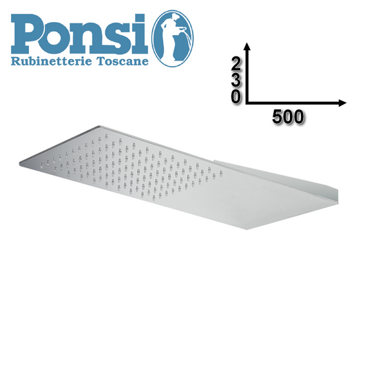 Soffione doccia 500x230 cm in acciaio inox ultrapiatto con erogazione effetto PIOGGIA e sistema di attacco al muro  - Ponsi