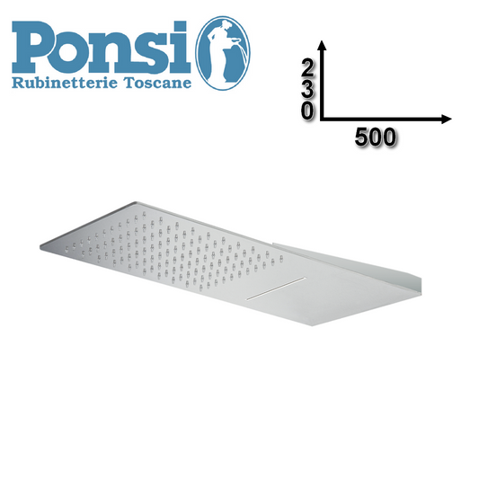 Soffione doccia 500x230 cm in acciaio inox ultrapiatto con erogazione effetto PIOGGIA/CASCATA e sistema di attacco al muro  - Ponsi