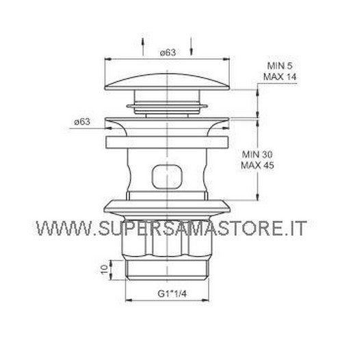 Piletta tonda tappo scarico molla click clack 1''1/4 con troppo pieno Ponsi