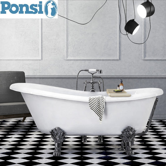 Vasca da bagno LAMBDA Ponsi in marmoresina con piedini cromati - 167x76 cm