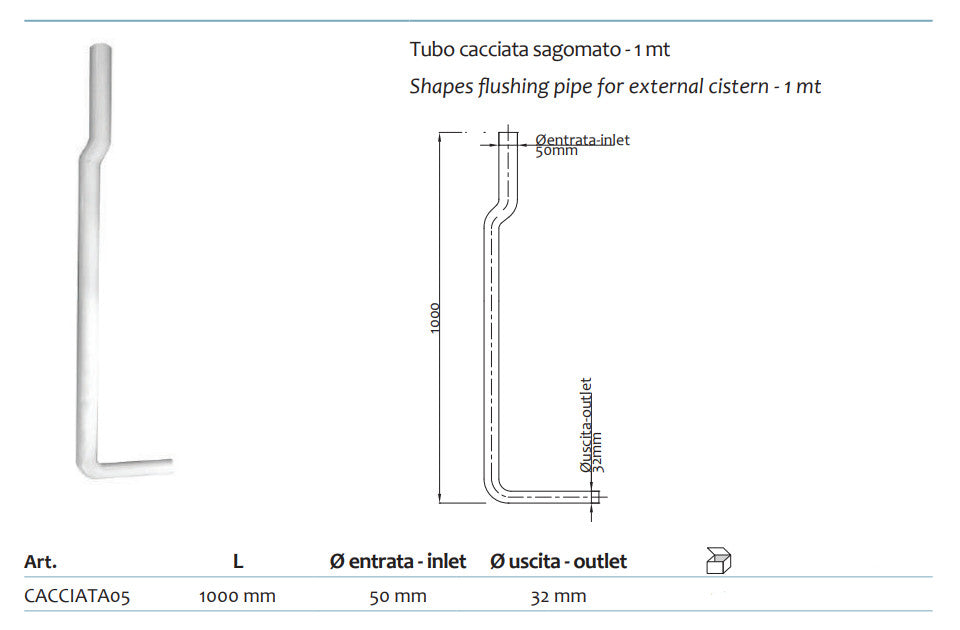 Tubo di cacciata L 1000 mm ? 50 x 32 mm - scarico per cassetta wc a zaino