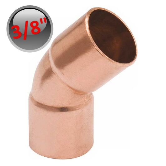 Raccordo gomito curva rame a saldare 45° 3/8'' - 9,52 mm femmina - femmina
