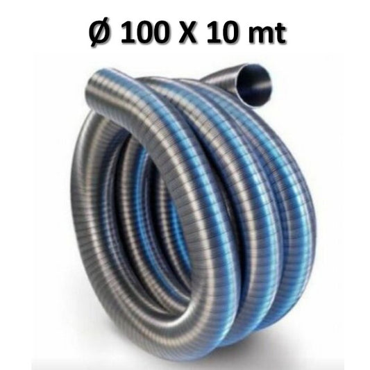 Tubo flessibile in acciaio ? 100 mm lunghezza 10 mt - canna fumaria parete interna liscia