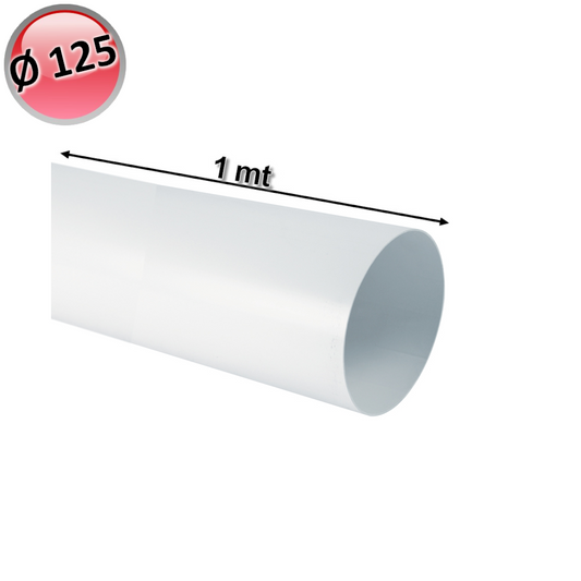 Canale condotto tubo in plastica per aria, circolare ? 125 mm lunghezza 1 mt per VMC Kappa cucina