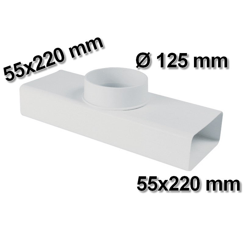 Raccordo a T Tee con uscita tonda ? 125 mm per canale condotto rettangolare 55x220 - VMC cappa cucina