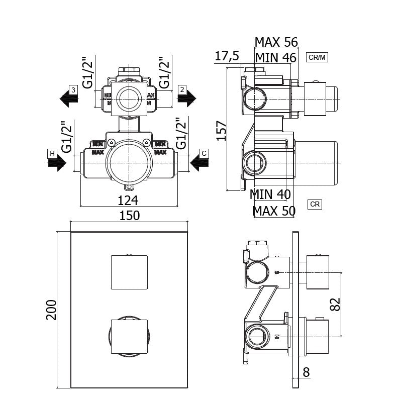 Miscelatore doccia incasso termostatico con deviatore 2 uscite LEQ518 CR