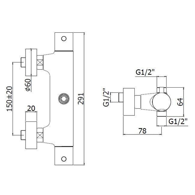 Miscelatore doccia esterno termostatico con deviatore 2 uscite - Light Paffoni LIQ169CR