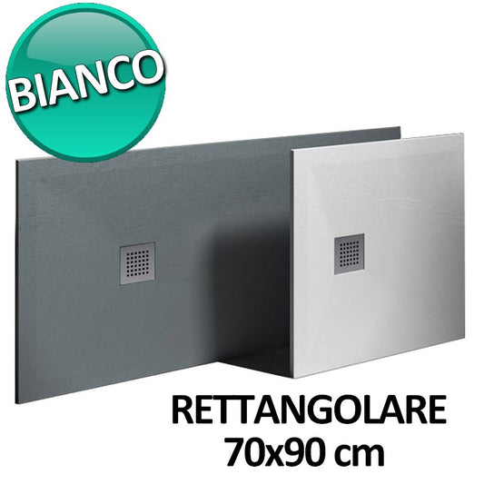 Piatto doccia 70x90 in resina e gelcoat effetto pietra - Colore Bianco