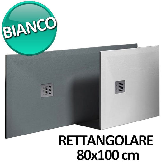 Piatto doccia 80x100 in resina e gelcoat effetto pietra - Colore Bianco